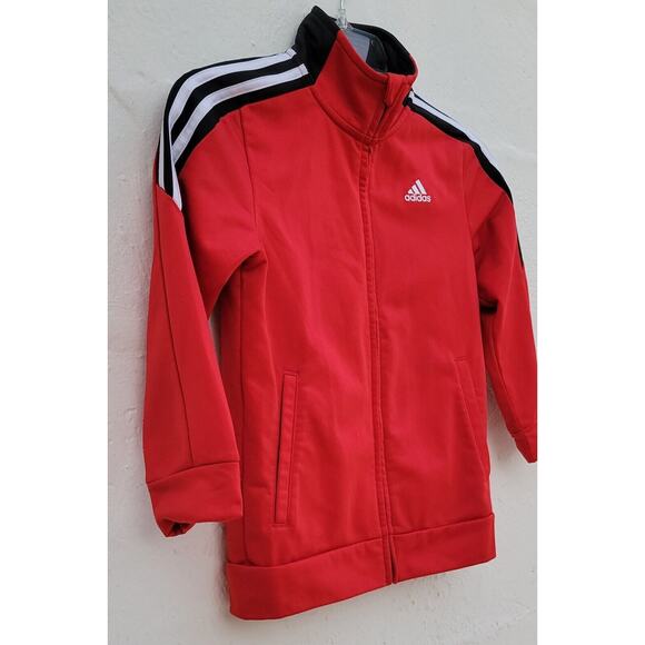 Boys Adidas Track Jacket Size 7 Red Black White High Neck Zip Up Mock Neck - Picture 3 of 7